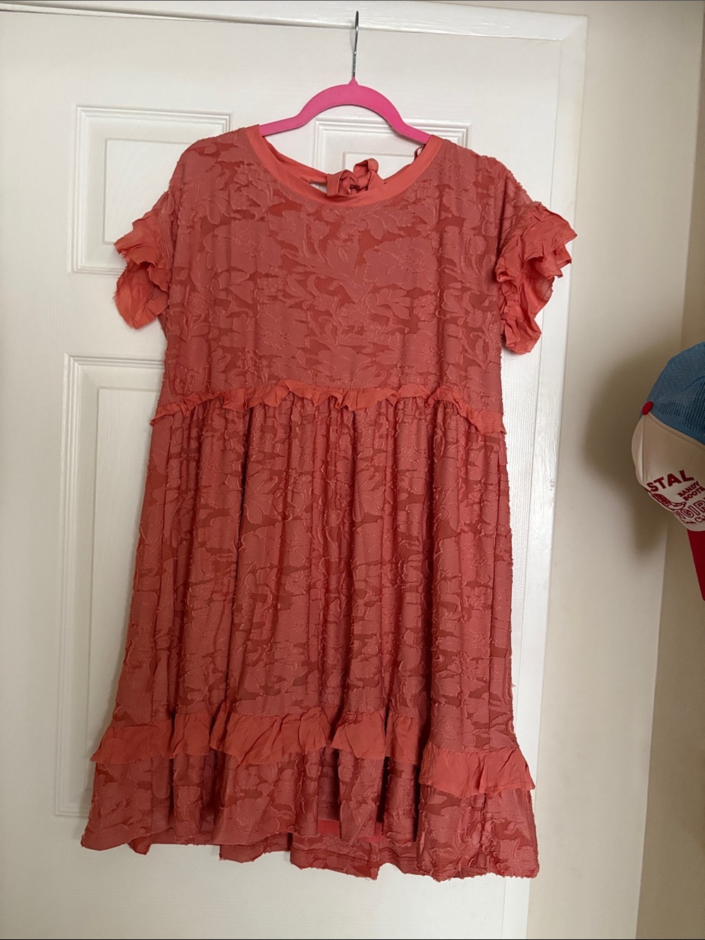 Anthropologie Coral Ruffle Lace Mini Dress